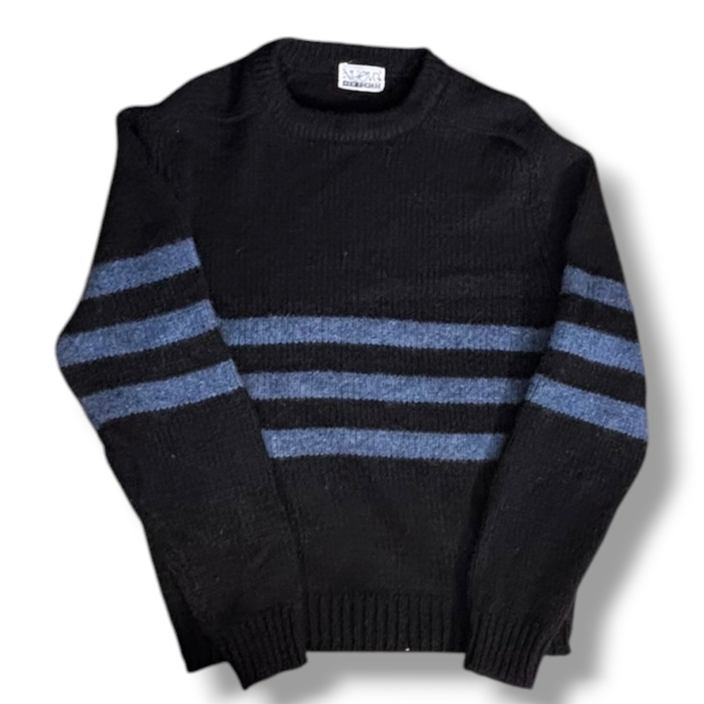Vintage Black Blue Stripe Crewneck Knit Sweater Preppy Heritage Retro 90s Unisex